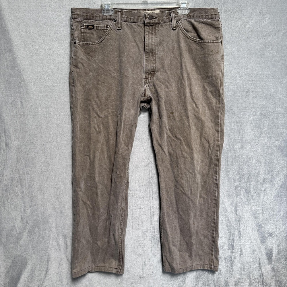 Lee Regular Fit Jeans Mens 42x30 Brown Denim Straight Leg Distressed Workwear